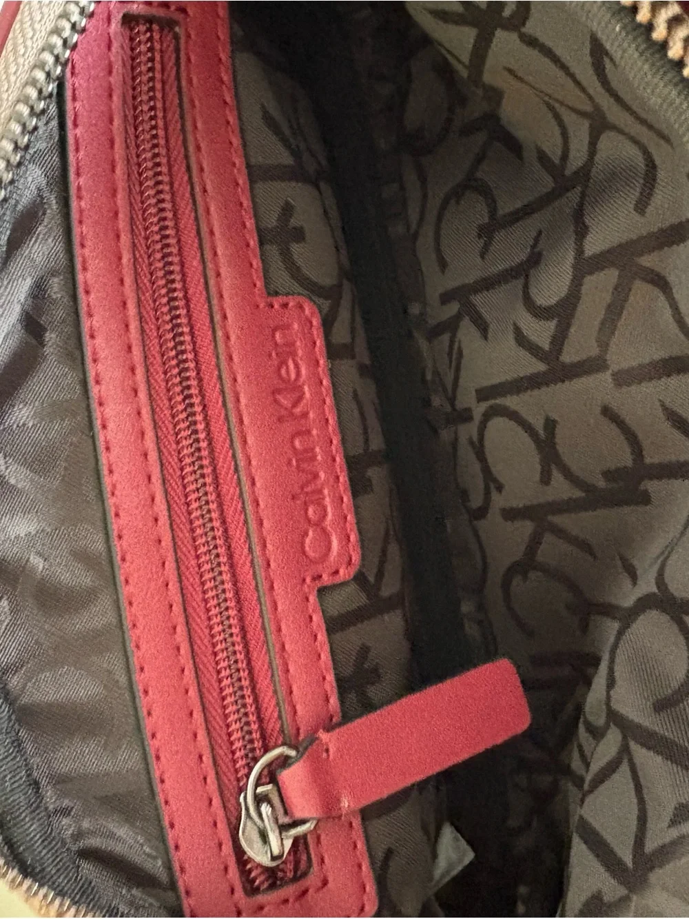 Calvin Klein Cream Monogram Crossbody with Red Trim - Picture 9 of 11